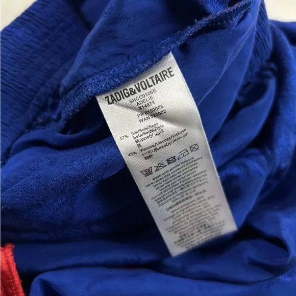 Zadig & Voltaire Women Size 16-M Royal Blue Silk Blend Pants Floral Embroidered